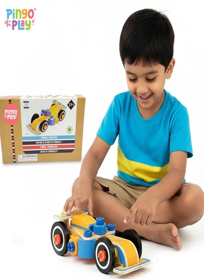Pingo Play Premium Wooden Race Car Construction Toy for Kids 3+ | Build & Play Vehicle Set with Nuts, Bolts & Tool | Montessori Educational Wooden Toy (48 Pieces) - Image 2